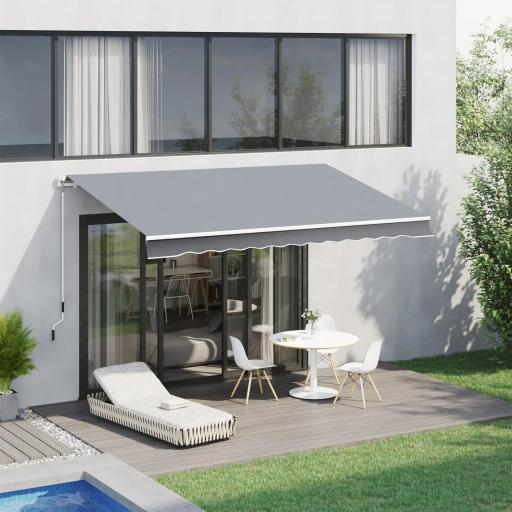 Toldo Manual Retráctil 3x2,5 cm, Toldo Exterior Terraza con Ángulo Ajustable, Brazo Articulado, Montaje a Pared, Estructura de Aluminio, Anti-UV e Impermeable, para Jardín, Gris