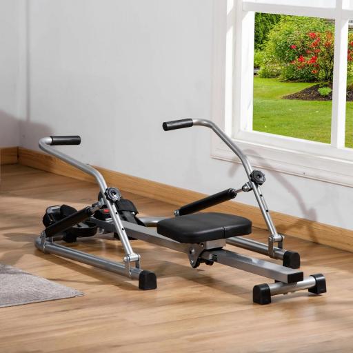 Máquina de Remo Hidráulico Plegable con 3 Niveles de Resistencia Monitor Digital y Pedal Antideslizante para Fitness en Casa Acero 129x70x70 cm Negro y Plata