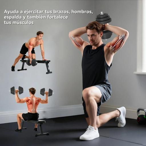 Juego de Mancuernas Pesas de Fitness Total 40 kg 4x5 kg 4x2,5 kg 4x1,5 kg Ajustable Profesionales Gimnasio Doméstico y Musculación con 2 Barras Ø25x450 mm Acero y Discos [5]