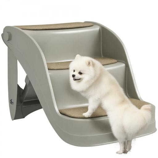 Escalera para Perros Pequeños Plegable 3 Peldaños Escalones para Perros con Alfombras Antideslizantes 49x38x38 cm Gris [8]
