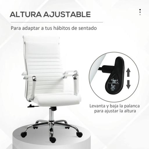 Silla de Despacho Silla Escritorio Giratoria Basculante con Altura Ajustable Reposabrazos 54x62x104-114 cm Blanco [4]
