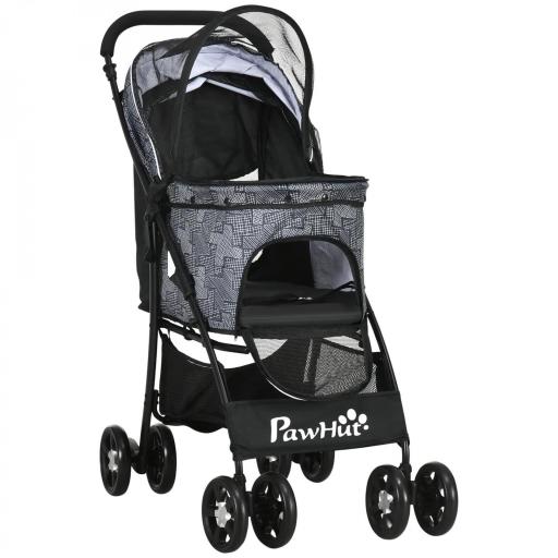 Cochecito para Perros Pequeños Plegable con Cesta de Almacenaje Capota Ajustable y 2 Ruedas Universales 81x48x99 cm Gris [8]
