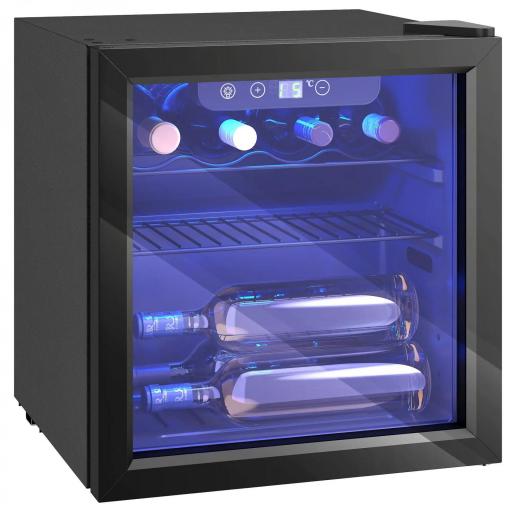 Vinoteca 12 Botellas Nevera para Vinos con Capacidad de 36 L Temperatura Ajustable 4-16℃ Puerta de Vidrio Luz LED Negro [9]