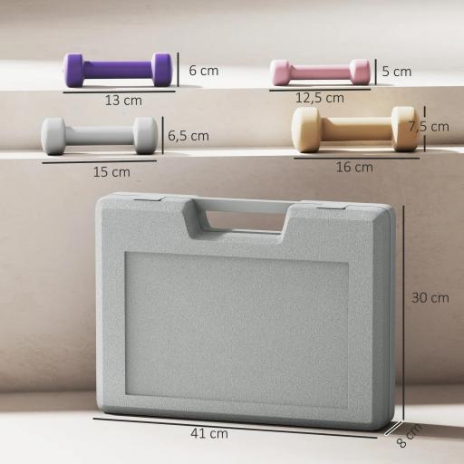 Juego de Mancuernas de 8 Piezas 2x0,5 kg 2x1 kg 2x1,5 kg 2x2 kg Antideslizantes y Estuche de Transporte Multicolor [1]