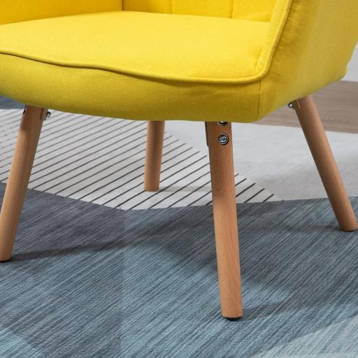 Sillón Individual con Respaldo Alto Reposabrazos Tela de Lino y Patas de Madera para Comedor Cocina 71x76x101cm Amarillo [3]