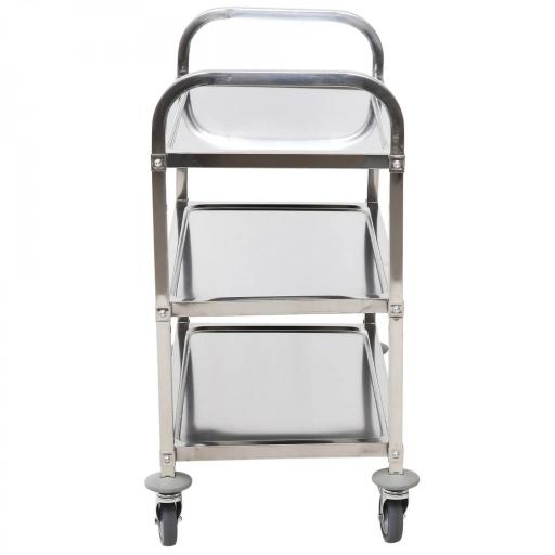 Carrito Auxiliar con Ruedas de Acero Inoxidable 90,5x50,5x88,2 cm Carrito de Cocina con Bandejas y 2 Brazos Plata [3]