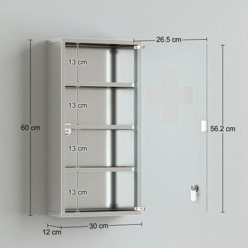 Armario de Medicinas Botiquín Gabinete de Primero Auxilios Acero Inox 4 Estantes Caja Colgante de Pared con Cerradura [1]