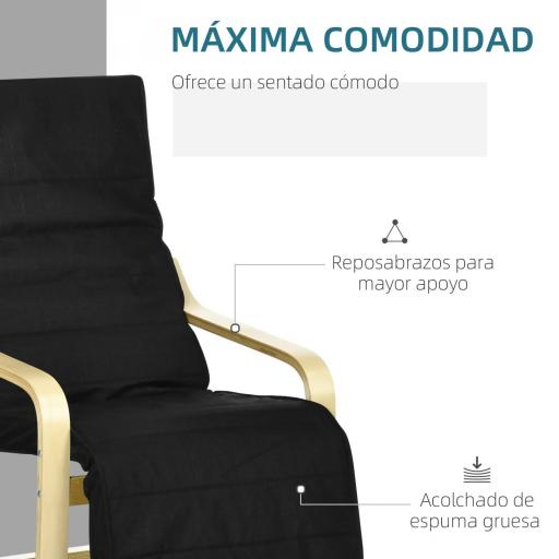 Sillón de Salón con Reposapiés Ajustable Butaca Tapizado en Tela para Oficina Dormitorio 66,5x94x100cm Negro [8]