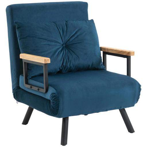 Sofá Cama Individual Plegable Silla Cama Convertible 4 en 1 Respaldo Ajustable de 5 Niveles y Almohada 63x73x81 cm Azul [8]