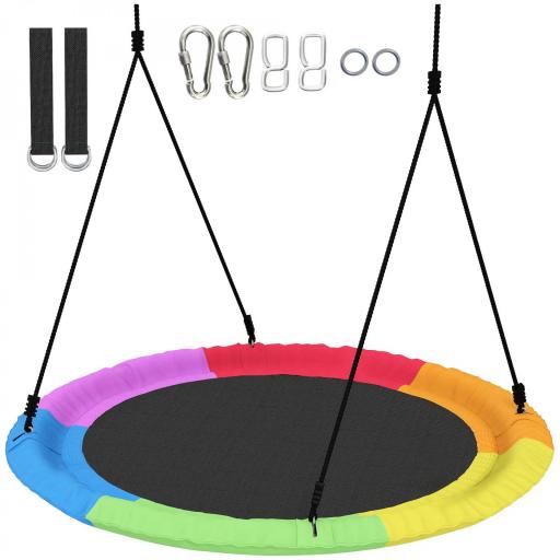 Columpio Nido Infantil Ø120 cm Altura Ajustable Columpio Redondo para Niños para Árbol Carga 300 kg Multicolor [9]