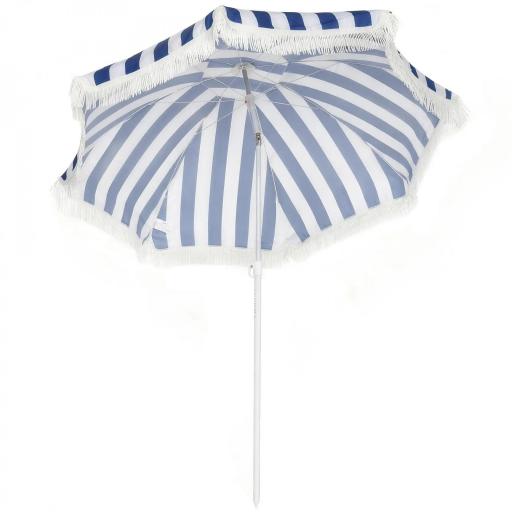Sombrilla de Playa con Flecos Ø180 cm Sombrilla de Terraza Exterior con Altura Ajustable Inclinación 30° Azul y Blanco [9]