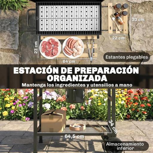 Barbacoa de Carbón Portátil Barbacoa Carbón Barril con Asador Eléctrico Estantes Plegables Ruedas Termómetro [5]