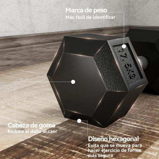  Set de 2 Mancuernas Hexagonales de 2x17,5 kg de Hierro Fundido Recubiertas en Goma para Entrenamiento en Casa Gimnasio [3]