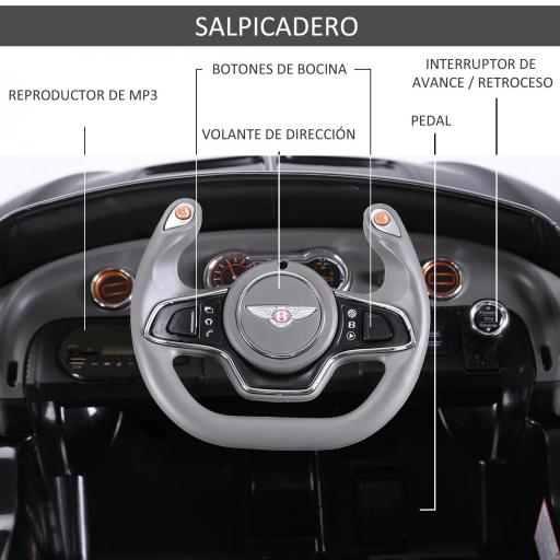 Coche Eléctrico para Niños Bentley GT Coche de Batería para Niños de +3 Años Velocidad 2,5-5 km/h 108x60x43 cm Negro [3]