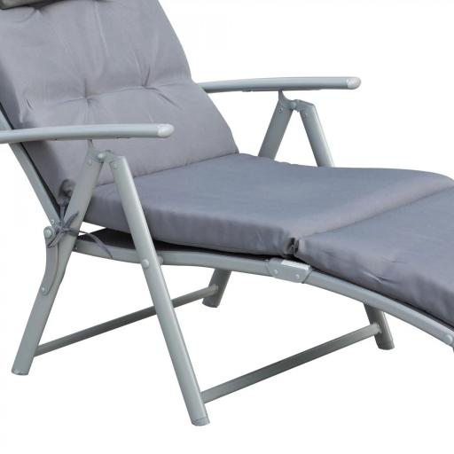 Tumbona Plegable de Jardín con Respaldo Ajustable en 7 Posiciones Cojín Cuerpo Entero y Cabeza 137x63,5x100,5 cm Gris [9]