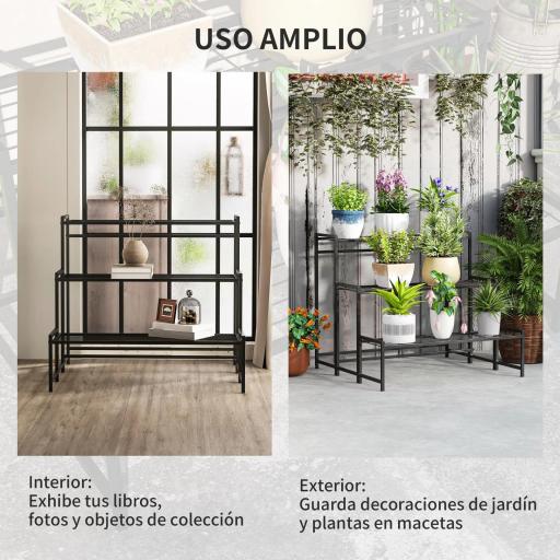Soporte para Plantas de Tres Niveles con Diseño en Escalera y Estructura Metálica Resistente para Interior y Exterior [7]