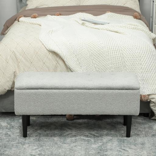 Banco Almacenaje Plegable Capacidad de 57 L 95x38x45 cm Tapizado en Borreguito Pie de Cama para Salón Dormitorio Gris [6]