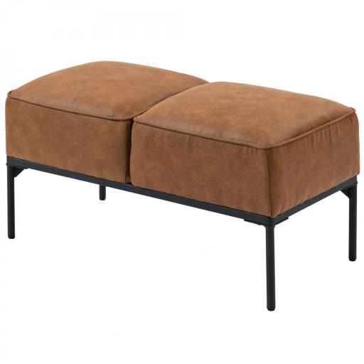Taburete Pie de Cama Moderno de Cuero Sintético con Asiento Acolchado Grueso y Patas de Acero 80x40x46 cm Marrón [9]