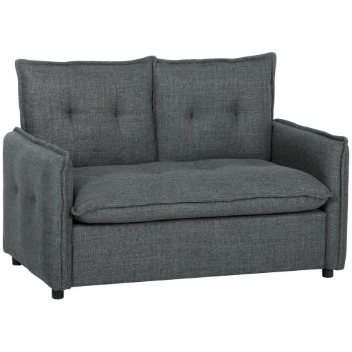 Sofá de 2 Plazas Tapizado en Lino con Acolchado Grueso, Diseño Capitoné para Espacios Pequeños 131x75x85 cm Gris Oscuro [8]