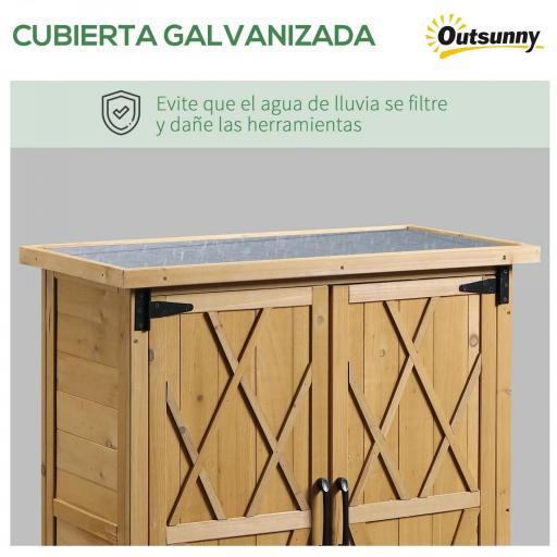 Armario de Jardín 0,24 m² 75x40x90 cm con 4 Estantes y Techo de Galvanizado para Almacenamiento de Herramientas Natural [4]