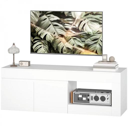 Mueble de TV Moderno para Salón con 2 Puertas Estante Abierto para Televisión 60 Pulgadas 140x40x48 cm Blanco [8]
