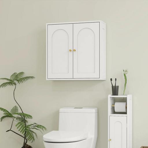 Mueble de Baño Colgar con Estantes 2 Puertas con Diseño de Arco Tiradores Dorados 60x20x60 cm Blanco [4]