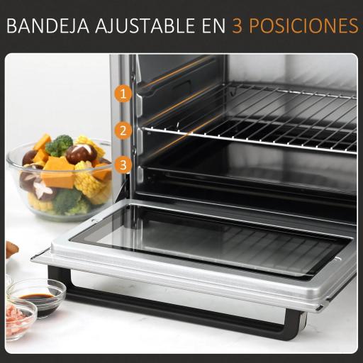 Horno Eléctrico de Sobremesa 32L 1600W con 3 Modos de Calor Temporizador y Temperatura Regulable 52,2x38,1x33,5 cm Plata [5]