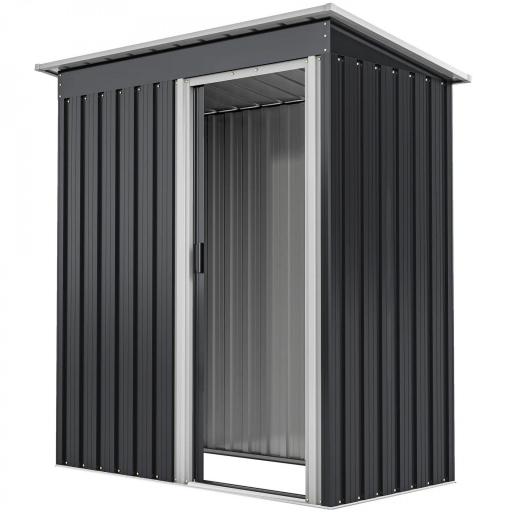 Cobertizo de Jardín Exterior 1,16 m² 163x89x182 cm Caseta Metálica con Puerta Corredera y Techo Inclinado Negro [9]