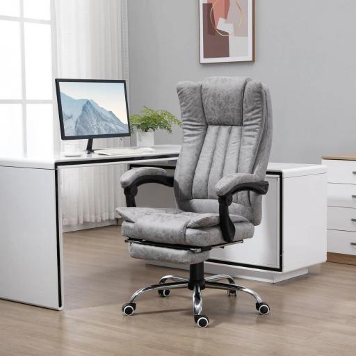 Silla de Oficina con 6 Puntos de Masaje Ajustable con Función de Calefacción Reposapiés Retráctil y Control Remoto Gris