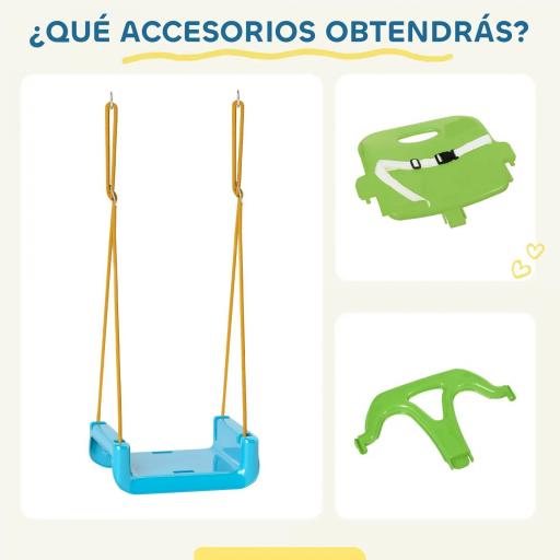 Columpio Infantil 3 en 1 Cuerda Ajustable con Respaldo Desmontable Barra en T Cinturón de Seguridad Verde Oscuro [2]