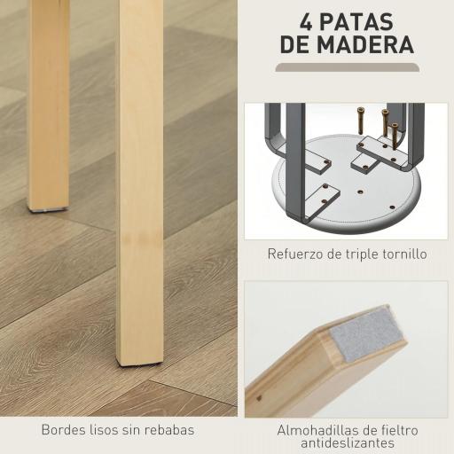 Juego de 4 Taburetes Redondos de Madera Apilables con Asiento Acolchado para Cocina Comedor Dormitorio Caqui [3]