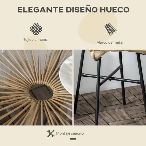 Mesa Auxiliar de Ratán Sintético Redonda para Exteriores con Encimera de Vidrio Templado Ø50x50 cm Beige [5]