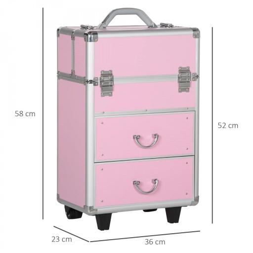 Maleta de Maquillaje Profesional Estuche para Cosmética con 6 Cajones Extensibles y Cierre Llave 36x23x58cm Rosa [3]