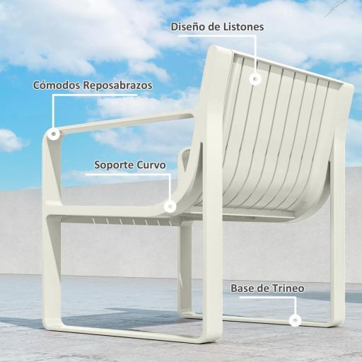 Conjunto de Jardín de 5 Piezas con Sofá de 2 Plazas Sillones y Mesas Diseño de Lamas Polipropileno Impermeable Anti-UV [5]
