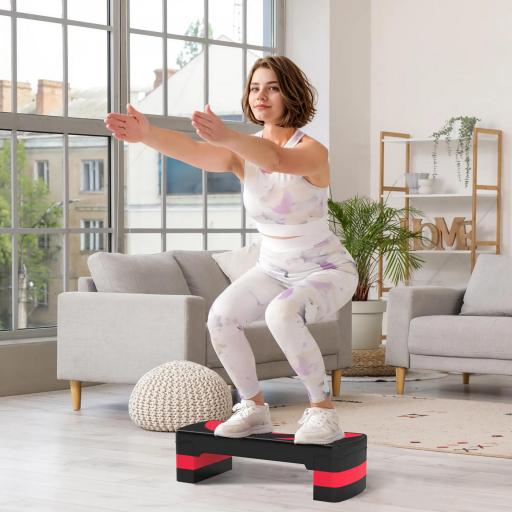 Step de Aeróbic para Fitness Antideslizante con Altura Regulable 3 Niveles 10/15/20 cm Carga 150 kg 80x31x20 cm Rojo
