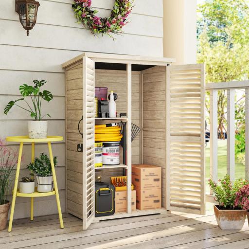 Caseta de Jardín de Madera 75x50x118 cm Armario para Almacenaje de Herramientas con 2 Estantes y 2 Puertas Natural