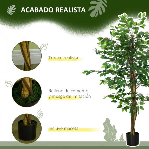 Planta Artificial con Troncos Naturales 150 cm Ficus Sintética con 882 Hojas Decoración para Hogar Verde [3]