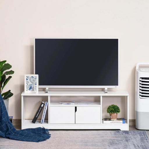 Mueble de TV para Televisor de hasta 42" Mesa para TV de Salón Moderna con Armario de Doble Puerta y 3 Compartimentos Abiertos 120x30x41cm Blanco [3]