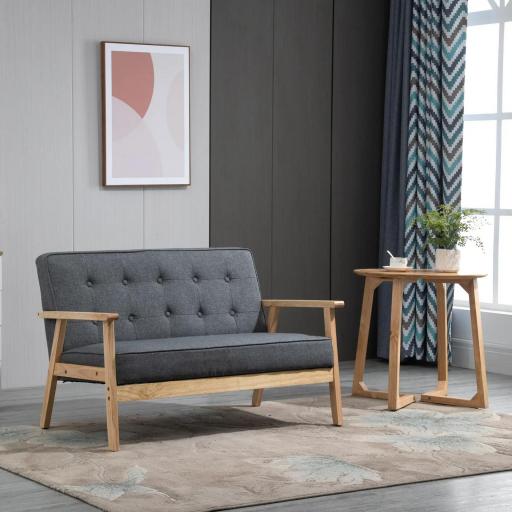 Sofá de 2 Plazas con Respaldo Cojines Acolchados Patas de Madera Antideslizantes Botones con Mechones 113x67x78 cm Gris [0]