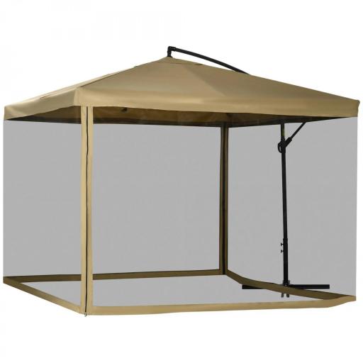 Sombrilla de Jardín Excéntrica 296x296x265 cm con Manivela Mosquitera y Base Cruzada para Terraza Patio Color Beige [9]