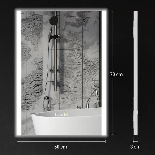 Espejo de Baño con Luz LED 70x50 cm con 3 Colores de Luz Función Antivaho Función de Memoria IP44 Horizontal/Vertical [1]