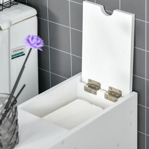 Mueble Auxiliar de Baño Estrecho con 2 Cajones y Compartimiento Superior con Tapa para Lavabo 17x48x58 cm Blanco [5]