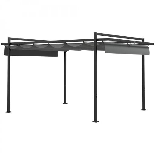 Cenador de Jardín 3x4 m con Techo Retráctil de Poliéster y 12 Orificios de Drenaje Pérgola para Terraza Gris Oscuro [9]