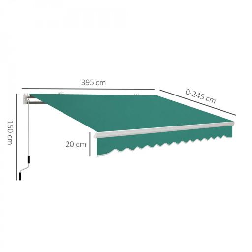 Toldo Manual 395x245 cm con Manivela Toldo Balcón Patio Terraza de Aluminio y Tejido Poliéster 280 g/m² Anti-UV Verde [1]