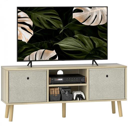 Mueble de TV para Televisores de hasta 50 Pulgadas con 2 Cajones de Tela y Estantes Abiertos Madera y Beige [8]
