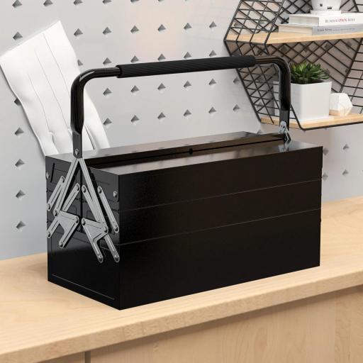 Caja de Herramientas Metálica Plegable con 5 Bandejas y Asa para Taller Garaje 45x20x34,5 cm Negro