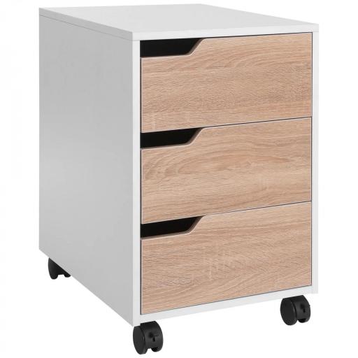 Cajonera de Oficina con Ruedas Mueble Archivador con 3 Cajones Cajonera para Escritorio Estudio 40x50x57,5 cm Roble y Blanco [9]