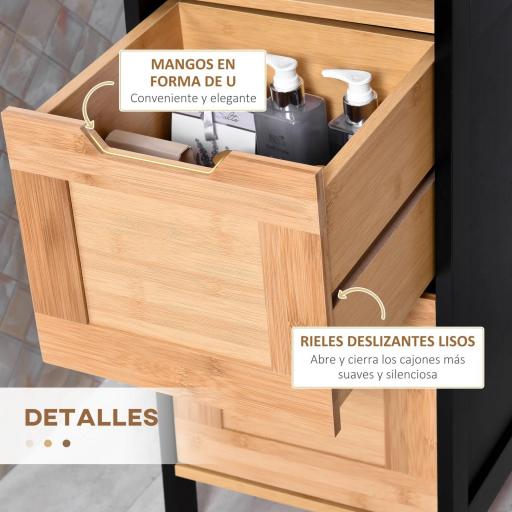 Armario Alto para Baño con 3 Estantes y 2 Cajones Estilo Moderno 30x30x144,3 cm Negro y Natural [6]