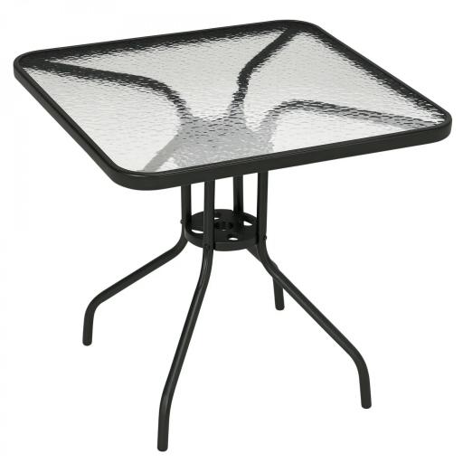 Mesa de Jardín Cuadrada 76x76x72 cm con Agujero para Sombrilla y Encimera de Vidrio Templado para Patio Terraza Negro [9]