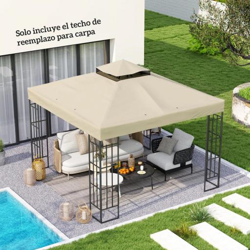Toldo de Recambio 3x3 m con Techo Doble con Orificios de Drenaje y Protección UPF30+ Crema Solo Toldo NO Incluye Marco